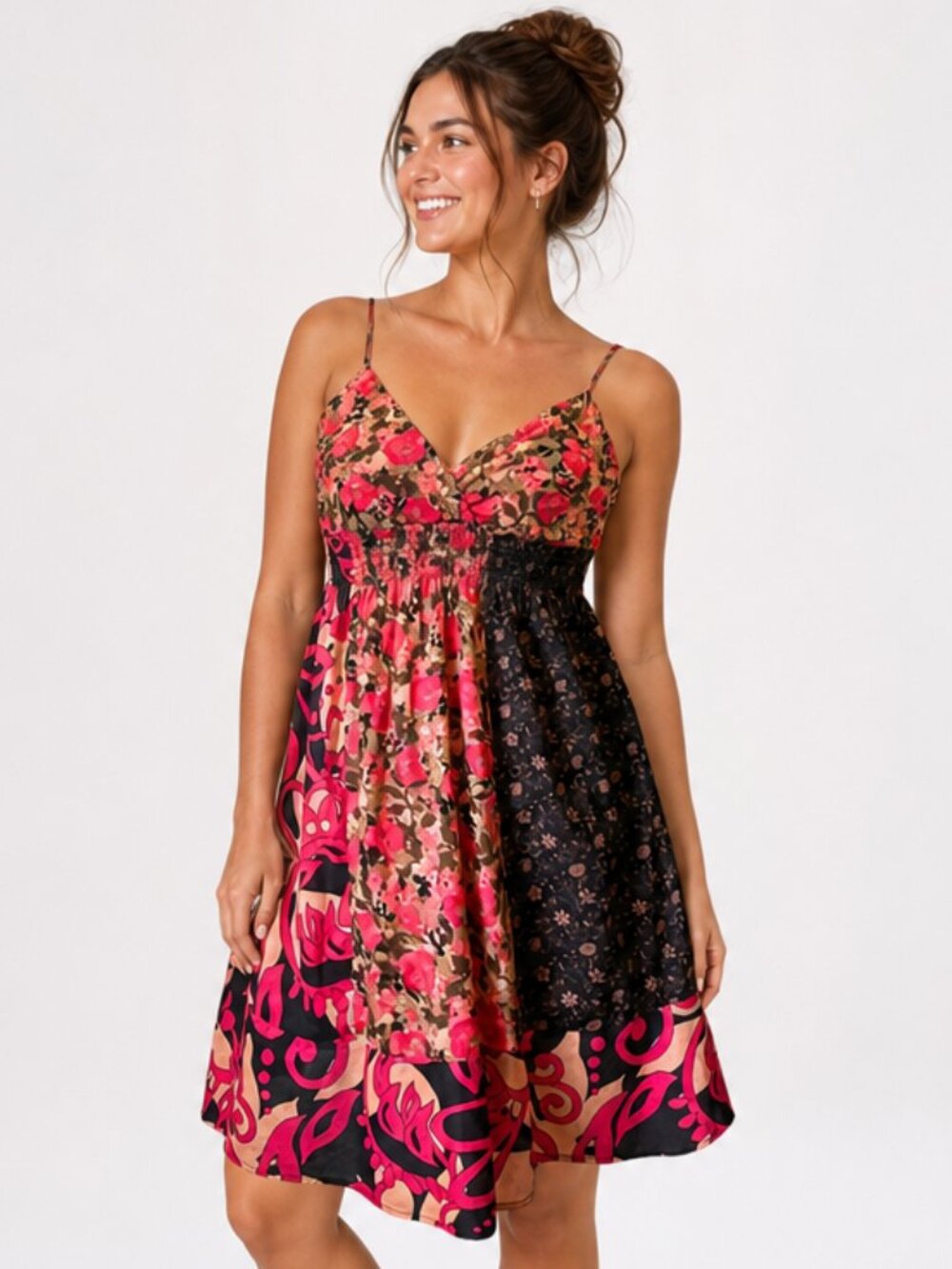 Vintage Patchwork Babydoll Sundress Dress L Cotton Boho Festival Y2K Coachella